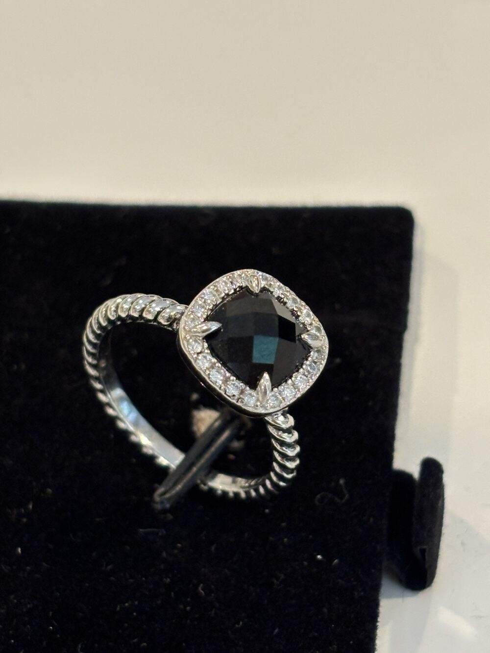 David Yurman Black Onyx Diamond Halo Sterling Silver Ring